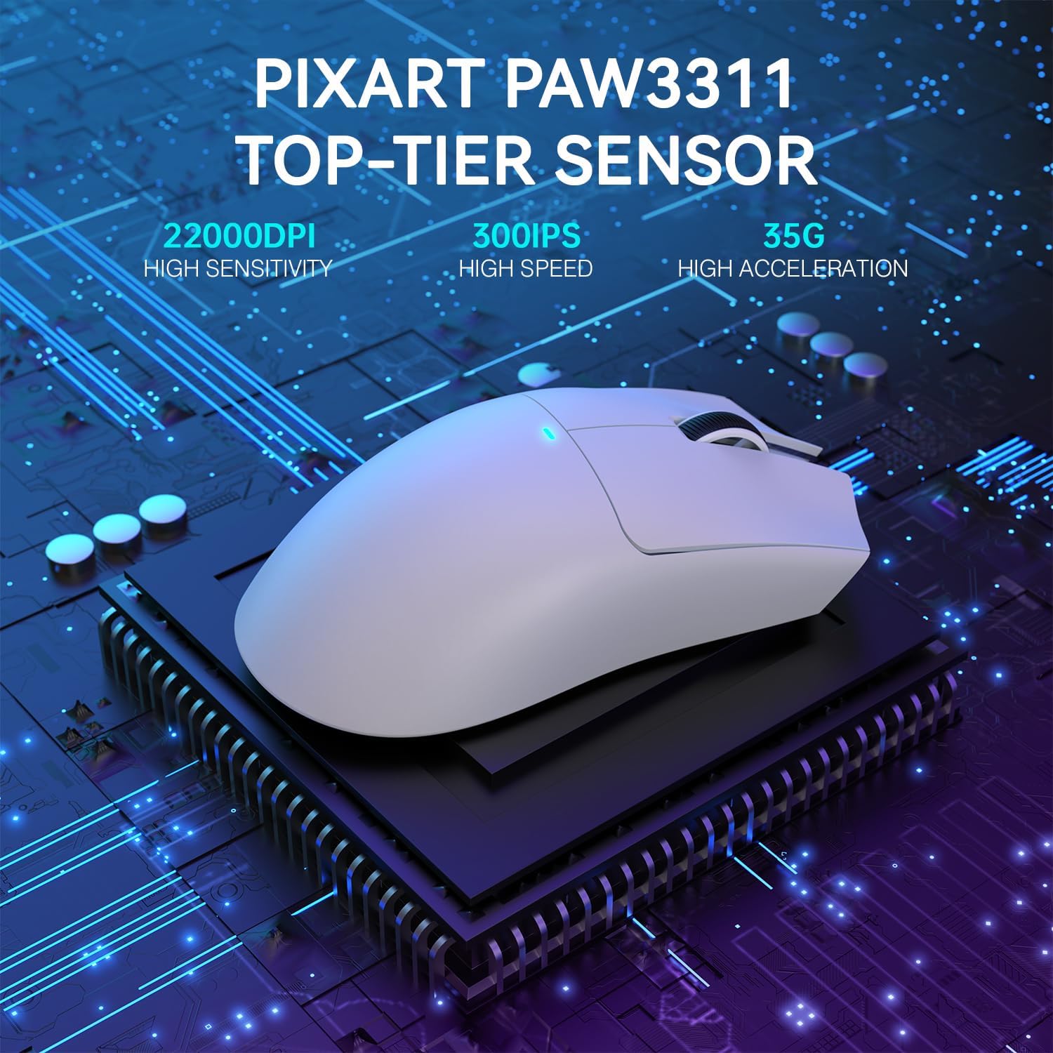 ATTACK SHARK X11 Mouse sem fio leve, 62g, RGB, conexão tri-modo (2.4G/USB-C/BT), 22K DPI, sensor PAW3311, 5 botões programáveis, base de carregamento RGB, compatível com PC/Mac-Branco